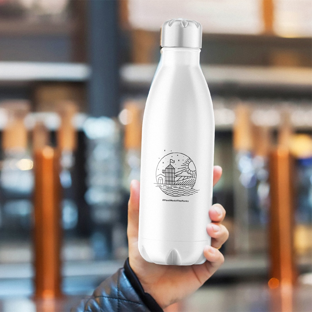 The Forks Market bottle design merchandise